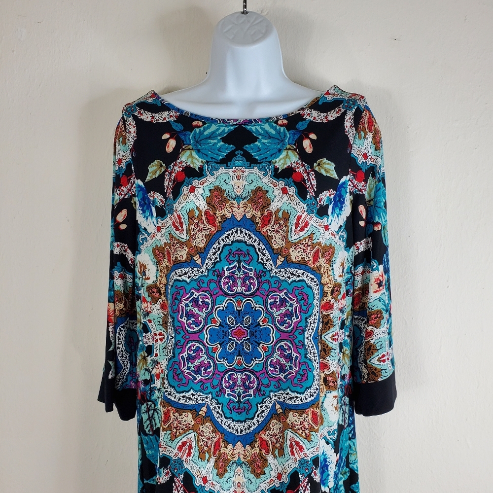 Nicole by Nicole Miller Womens Small Paisley Pullover Stretch Boho Hippie Dress